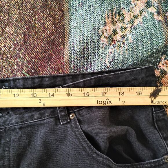 Asos DESIGN Black Wide Leg Denim Jeans Size 16 High Rise Raw Hem - Picture 7 of 8